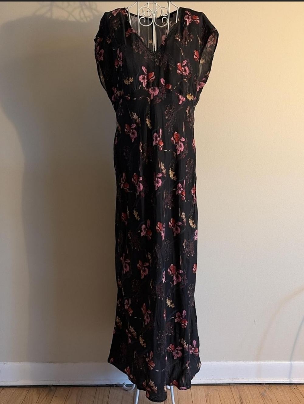 Madewell Black Maxi Dress with Pink Floral Print